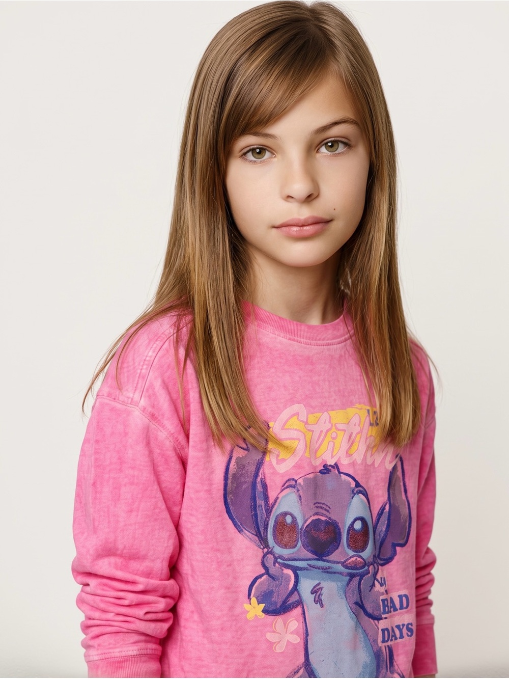 NWT Disney Stitch Girls Pink Long Sleeve Graphic Shirt Size 10/12 Medium